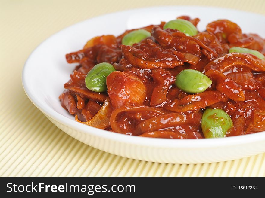 Close up of Bitter Beans with sambal belacan