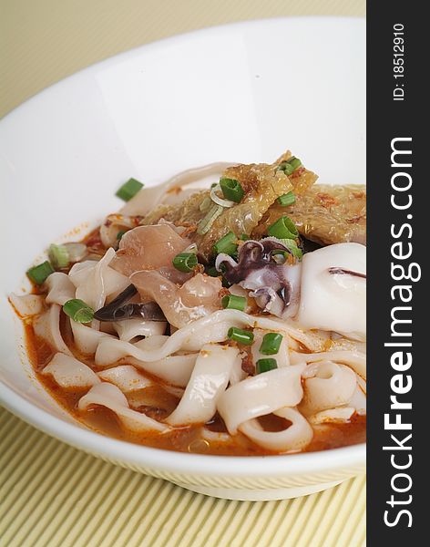 Famous Chinese soup noodle in Malaysia, which normally known as Pan Mee. Famous Chinese soup noodle in Malaysia, which normally known as Pan Mee.