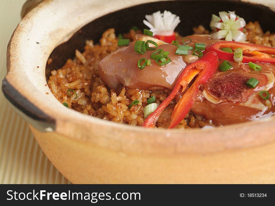 Chicken claypot rice traditional chinese cuisinie