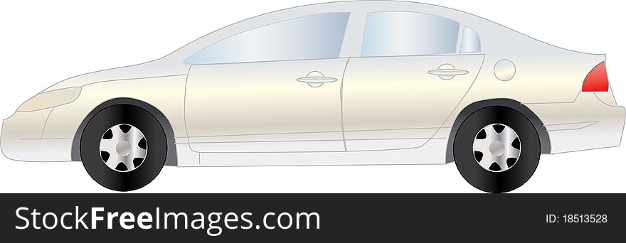 A vector illustrated silver car in profile.