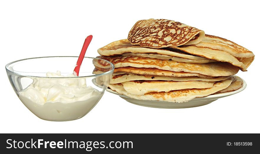 Pile of pancakes isolated on a white background