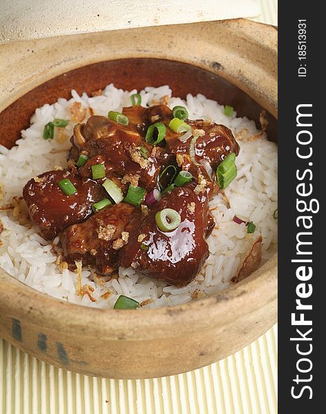 Chicken claypot rice traditional chinese cuisinie