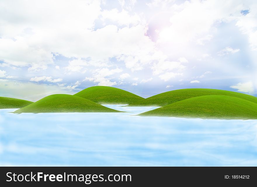 Green island in the sea