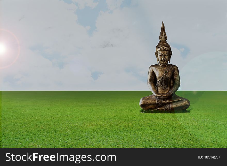 Image of Buddha in the green field