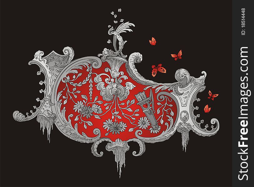 Vector illustration of Red and Grey Royal Ornament