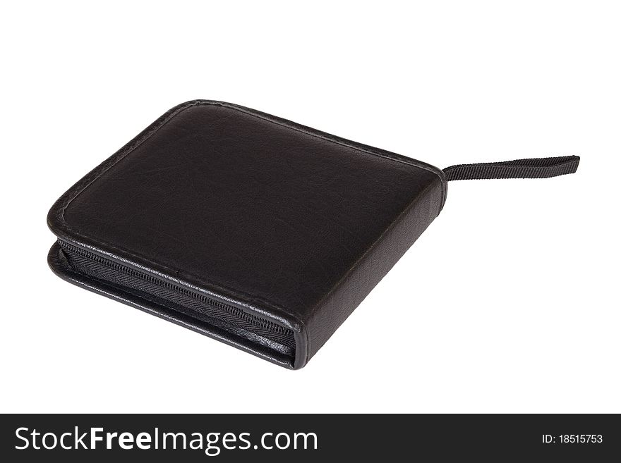 Black, leather, personal organizer on a white background. Black, leather, personal organizer on a white background