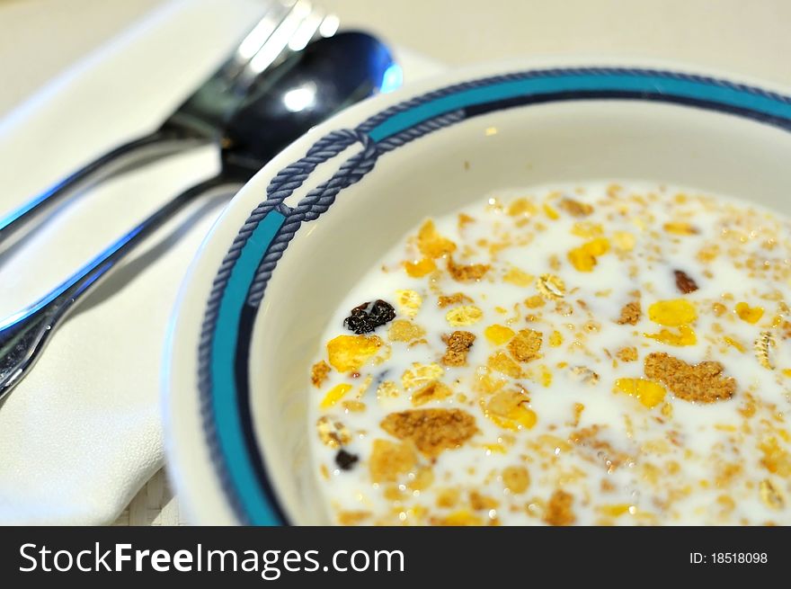 Healthy and nutritious breakfast cereal prepared with fresh milk. Healthy and nutritious breakfast cereal prepared with fresh milk.