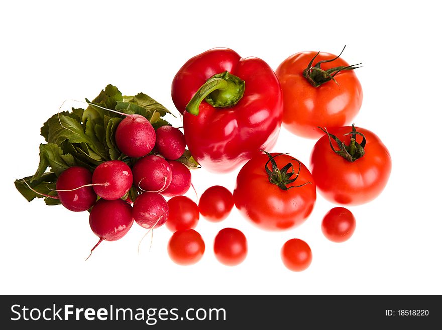 Different ripe vegetables compositions in studio isolated on white