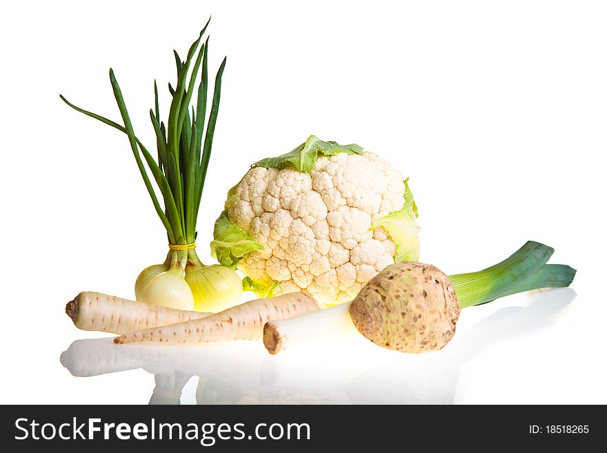 Different ripe vegetables compositions in studio isolated on white