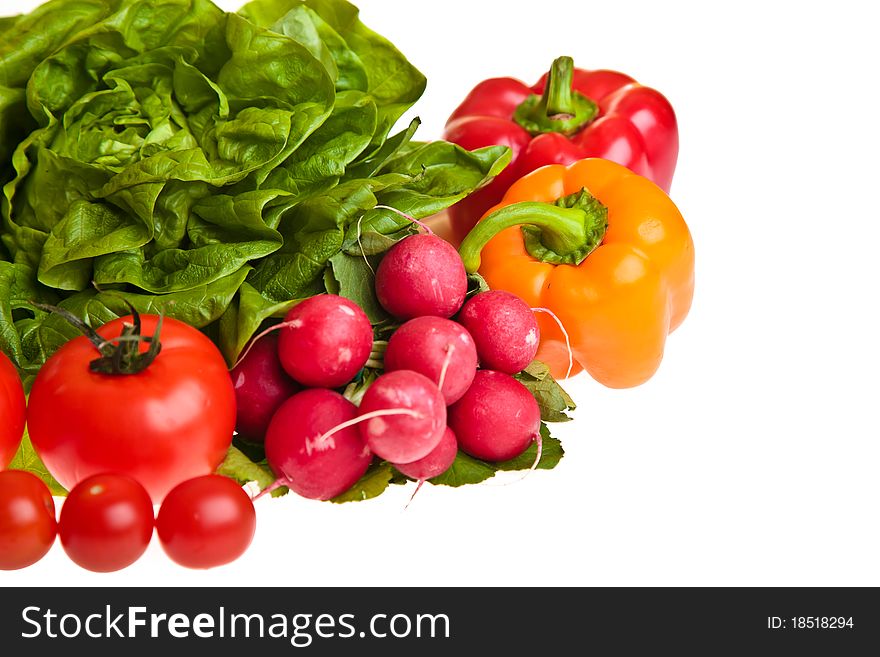 Different ripe vegetables compositions in studio isolated on white