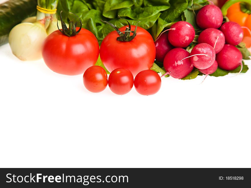 Different ripe vegetables compositions in studio isolated on white