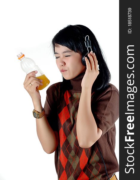 Listening The Music And Enjoy Soft Drink