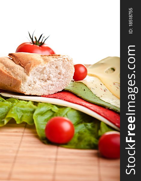 Different sandwiches with vegetables and cheese isolated