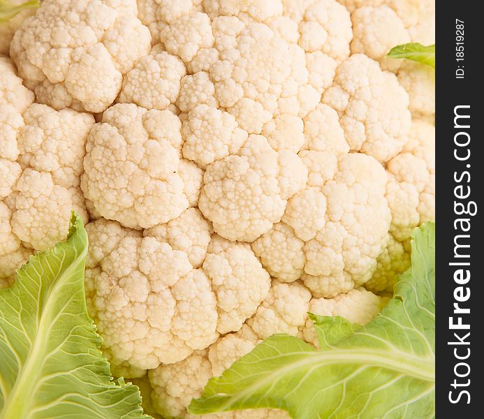 Fresh ripe organic cauliflower closeup