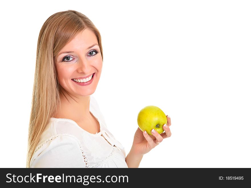 Blond Caucasiam Woman Holding Fruit