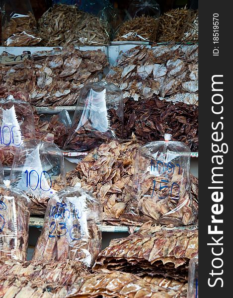 Sea food dried squid for sale in market