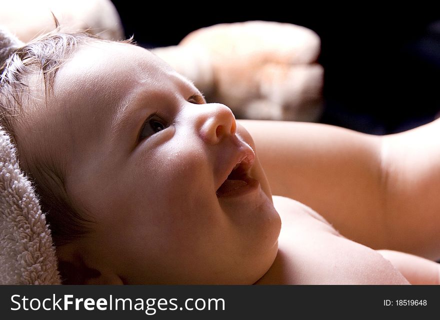 Close up of a newborn baby smiling. Close up of a newborn baby smiling