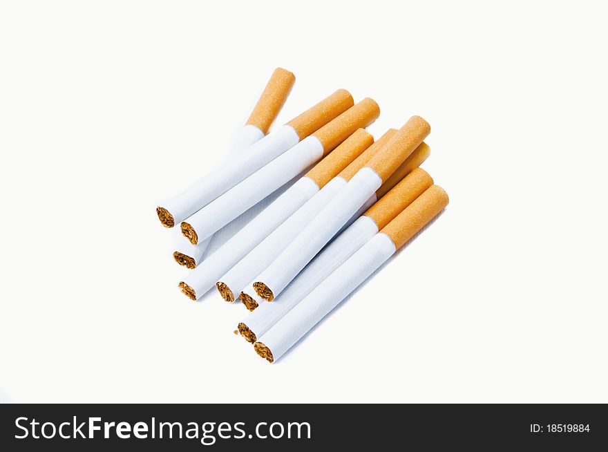A bunch of cigarettes on white background