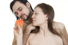 Man And Woman Eating Apple Royalty Free Stock Photo