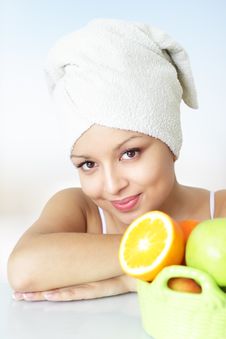 Girl With Fruits Stock Images