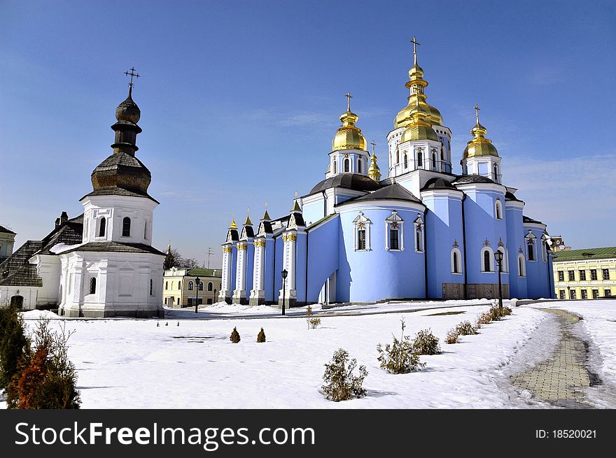 Winter day in Mihajlovsky Zlatoverhom a monastery in Kiev. Winter day in Mihajlovsky Zlatoverhom a monastery in Kiev