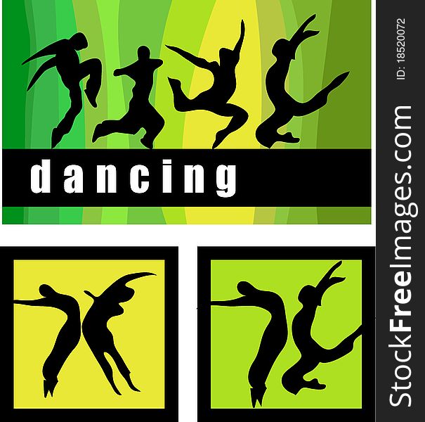 Stylized silhouettes of people dancing.