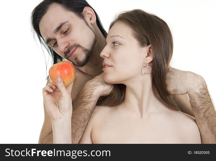 Man And Woman Eating Apple
