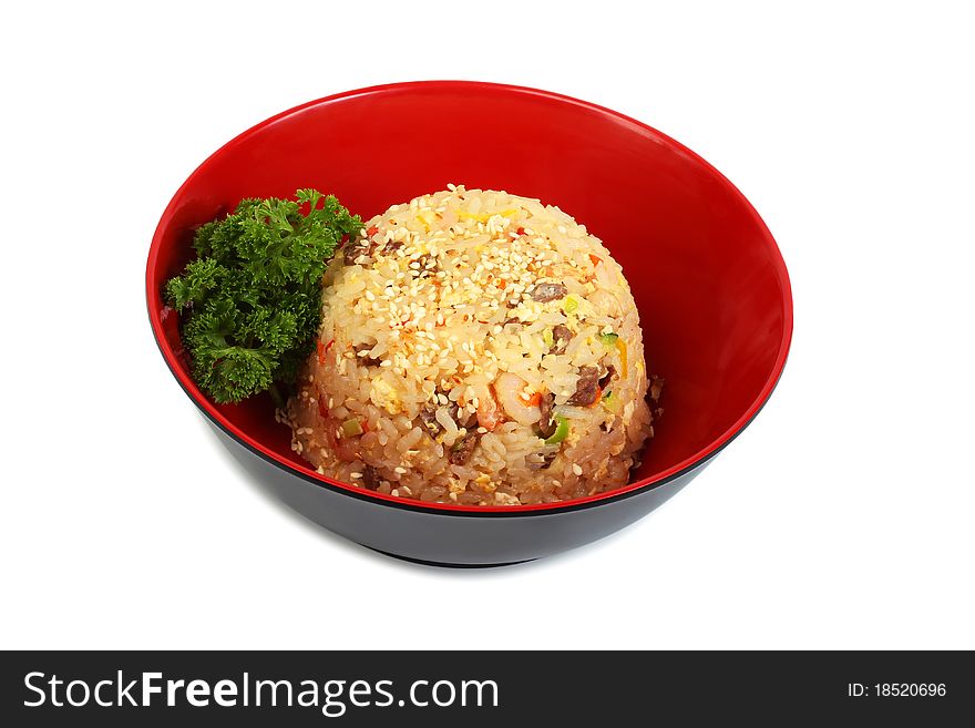 Dish rice with seafood isolated on a white background