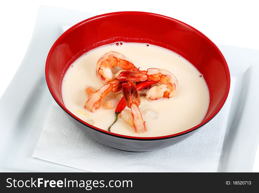 Milk soup with spicy shrimp. Milk soup with spicy shrimp
