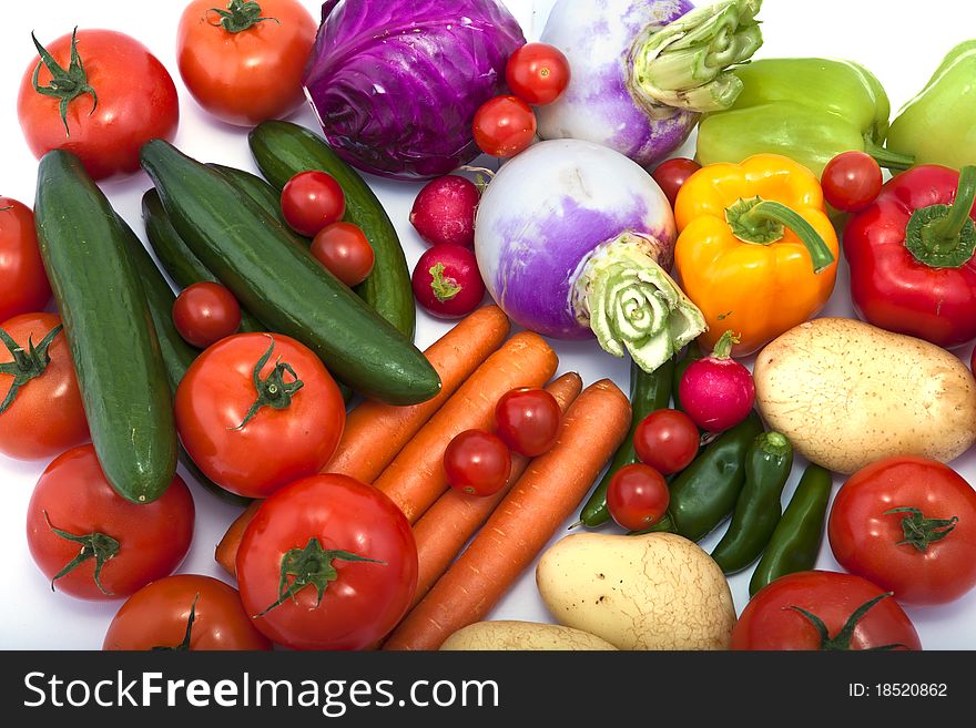A variety of vegetables on white background