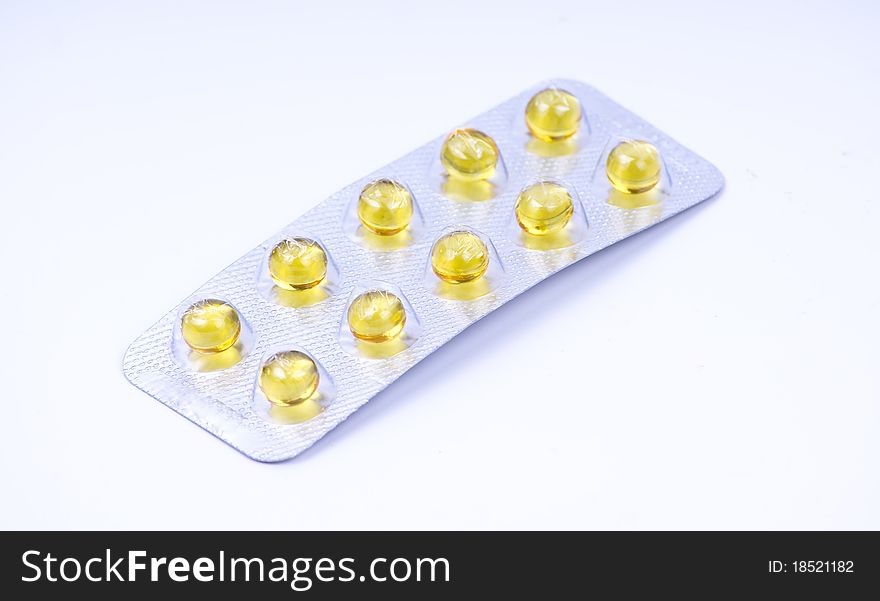 Close up medical capsules on white background