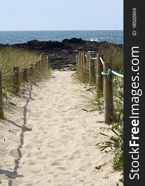 A sandy path leading to the sea. A sandy path leading to the sea