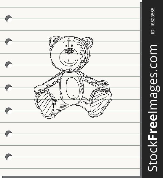 Hand drawn bear on the white paper