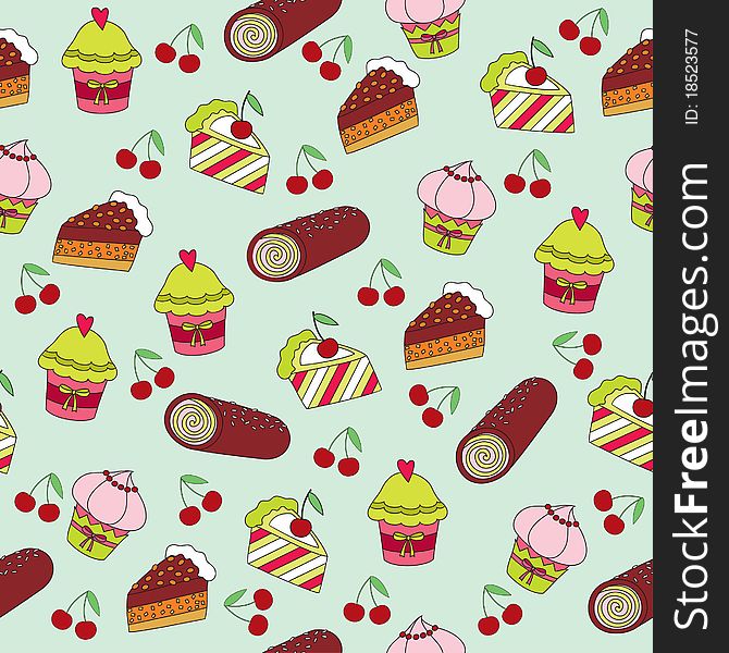Seamless wallpaper with sweets and cherries
