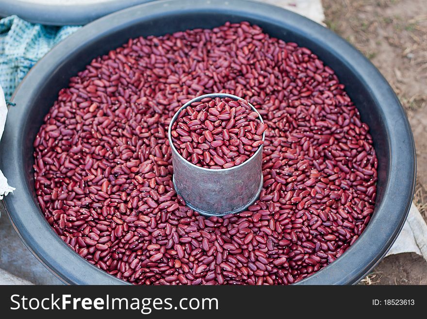 Red bean in a pail for sell