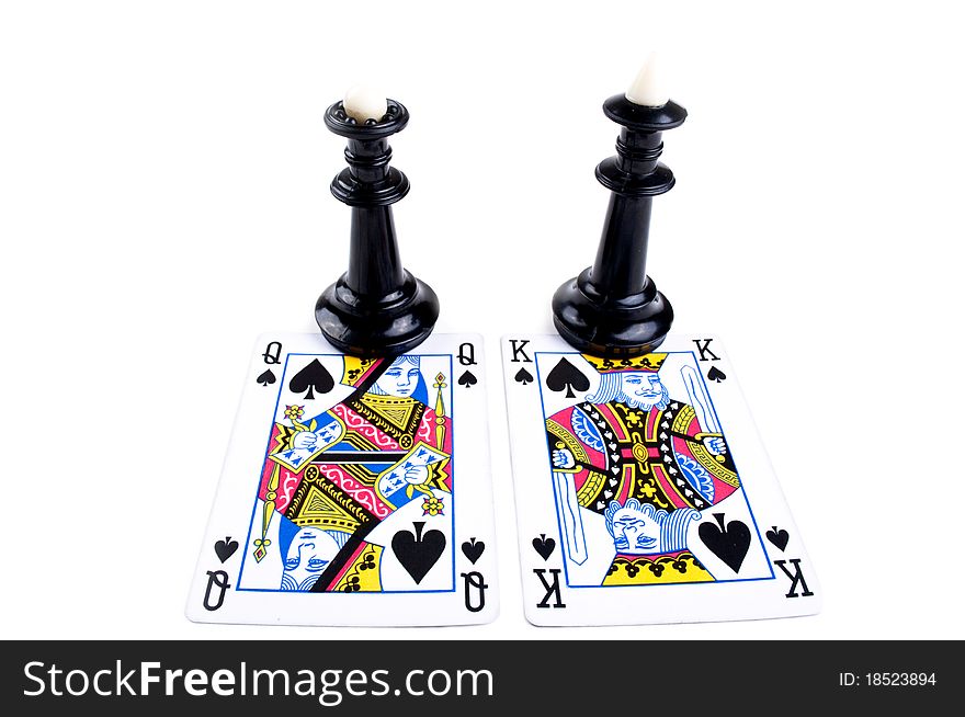 Old black chess on a white background