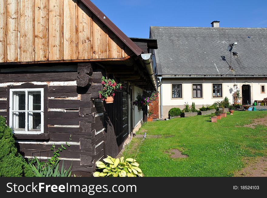 Beautiful historic log house during the sunny day.