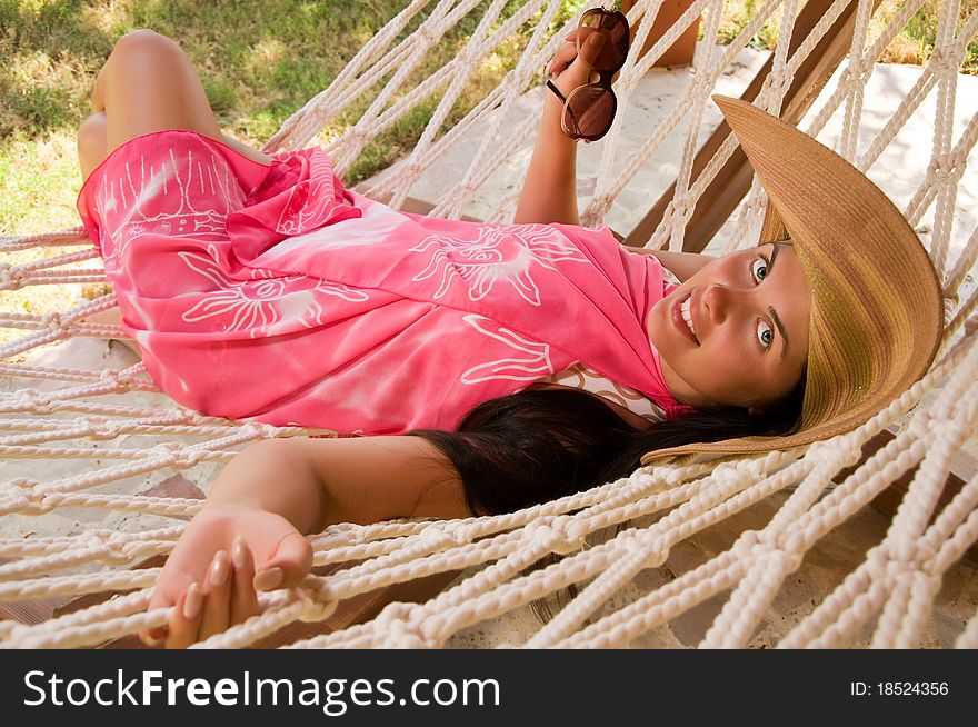 Young beautiful woman in hammock. Young beautiful woman in hammock
