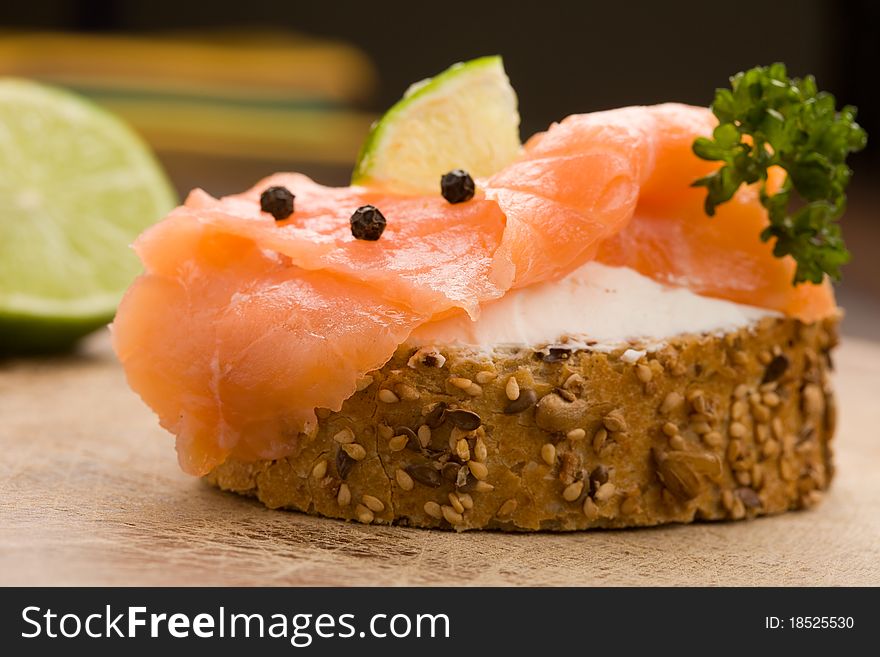 Slice of Bread with smoked salmon