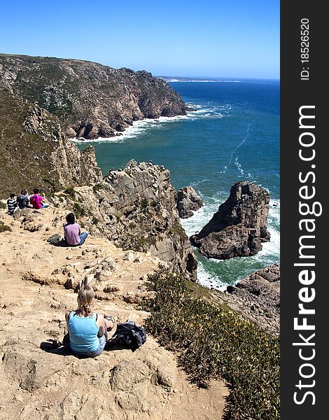 View of the cliffs near Zambujeira do Mar, located on the Alentejo, Portugal.