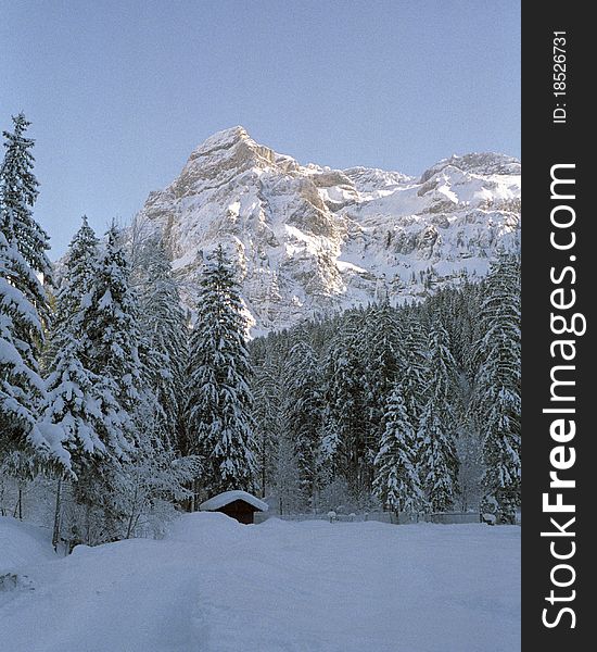 Winter scene in the canton of Berne in alpine Switzerland. Winter scene in the canton of Berne in alpine Switzerland