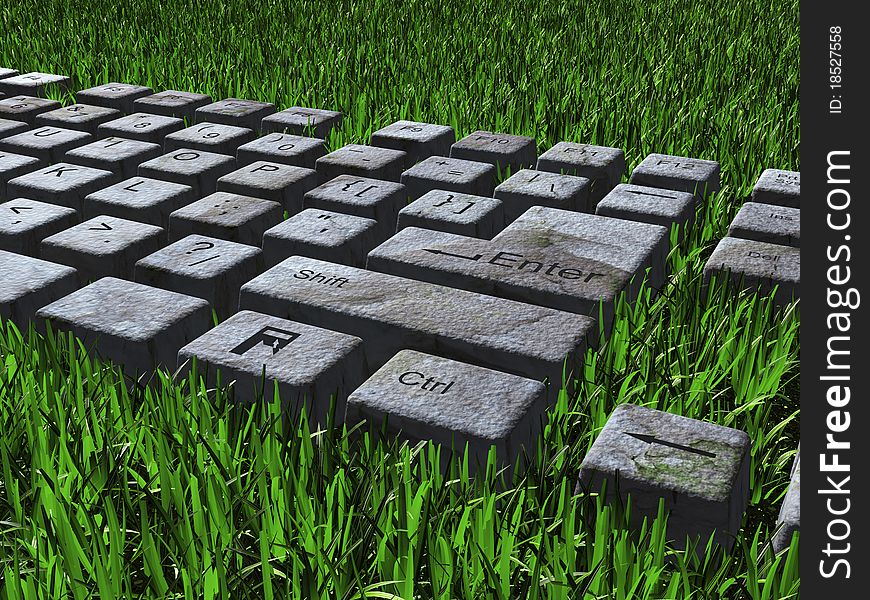 Stone keyboard on the green grass