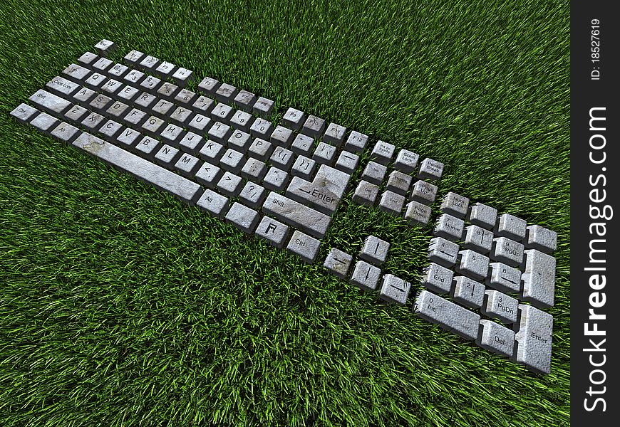 Stone keyboard on the green grass