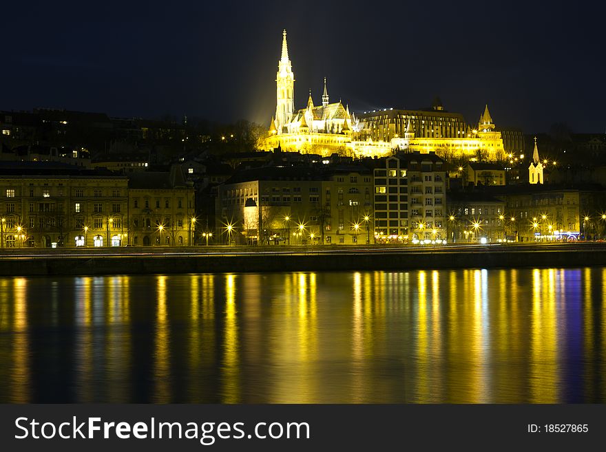 View of Budapest with the Matthias Church on the other bank of River Danube in Hungary. View of Budapest with the Matthias Church on the other bank of River Danube in Hungary