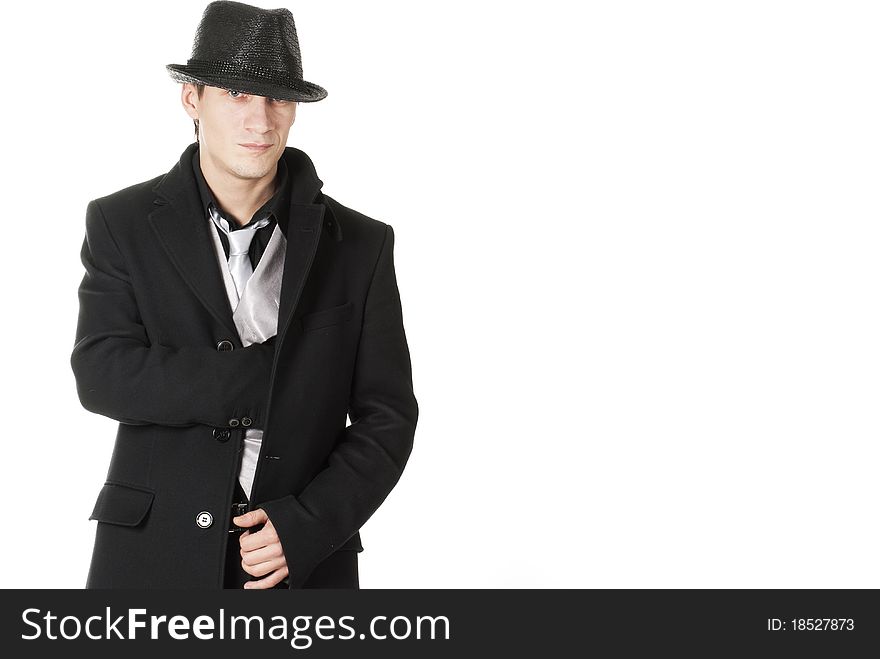 Young stylish businessman over white