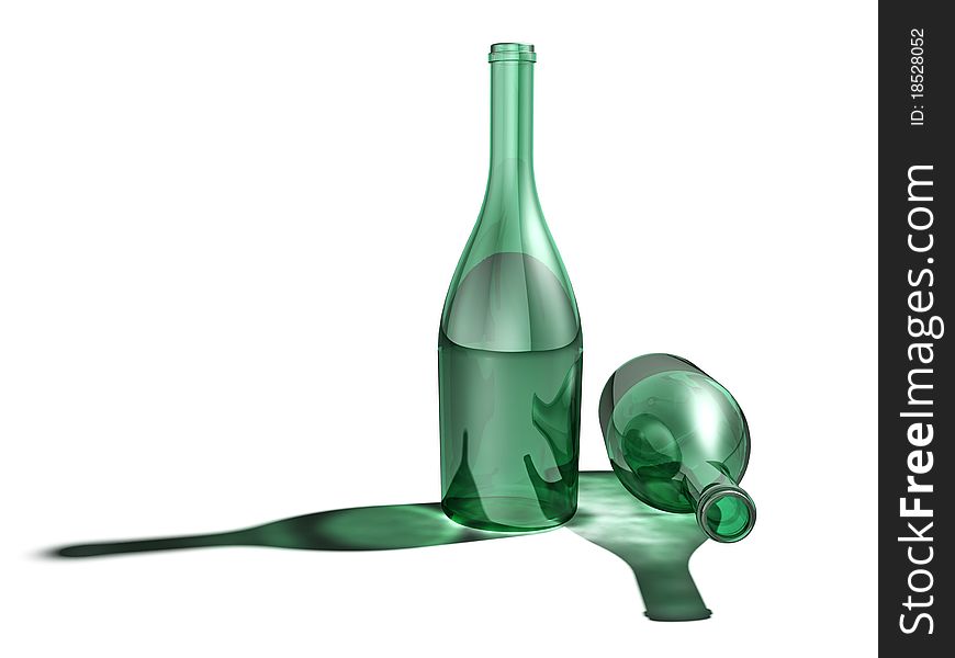 Green bottle on white background. Green bottle on white background