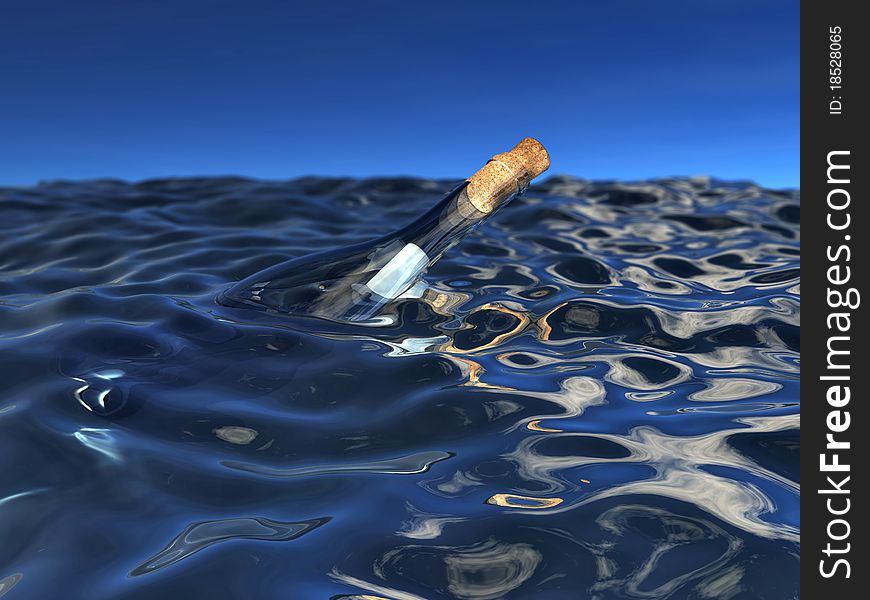 Note in a bottle floating on the water. Note in a bottle floating on the water