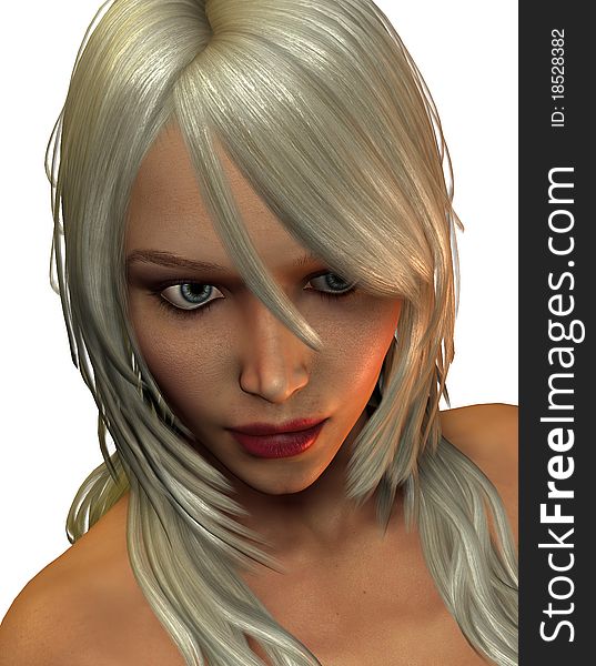 3D rendering of a pensive young blond woman. 3D rendering of a pensive young blond woman