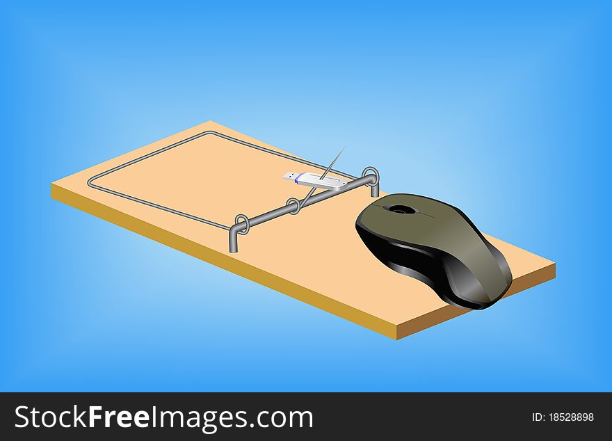 Computer mouse and mousetrap are shown in the picture. Computer mouse and mousetrap are shown in the picture.