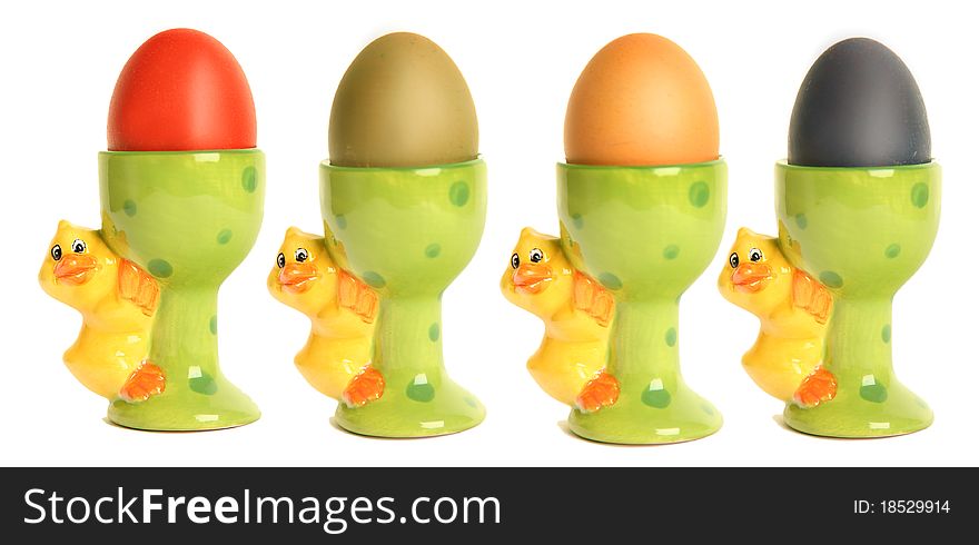 Colored eggs on white background. Colored eggs on white background